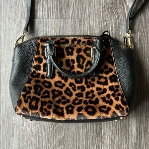 Michael Kors Leopard Print and Black Leather Women's Crossbody HandBag